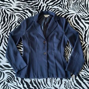 Vintage Karin Morgan two button up polyester women blue blazer jacket size 9/10